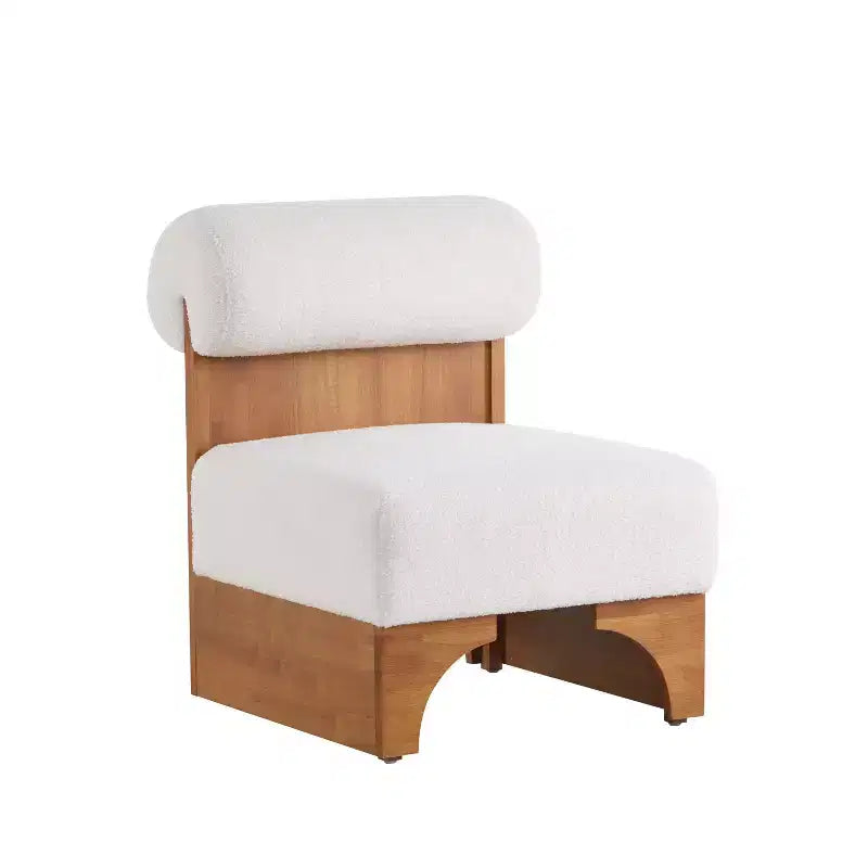 Fauteuil d'appoint Homy Casa avec dossier roulé et piètement en bois massif, revêtement en tissu bouclette