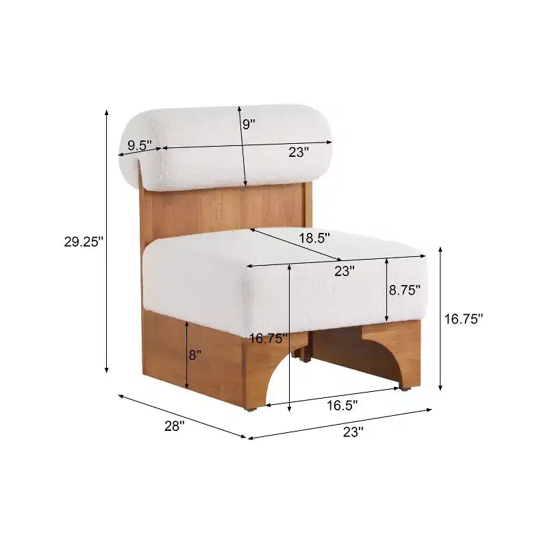 Fauteuil d'appoint Homy Casa avec dossier roulé et piètement en bois massif, revêtement en tissu bouclette
