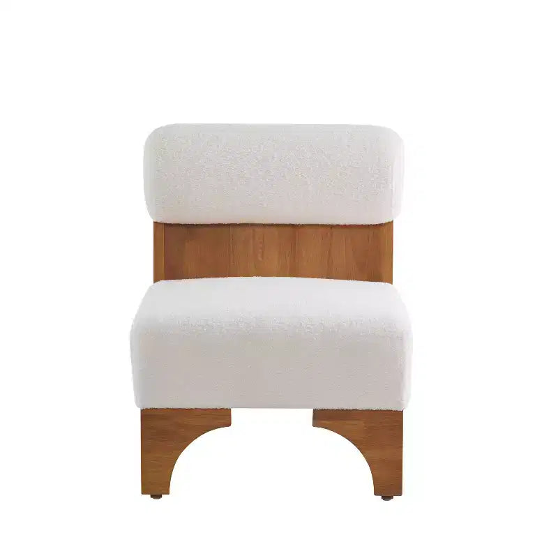 Fauteuil d'appoint Homy Casa avec dossier roulé et piètement en bois massif, revêtement en tissu bouclette