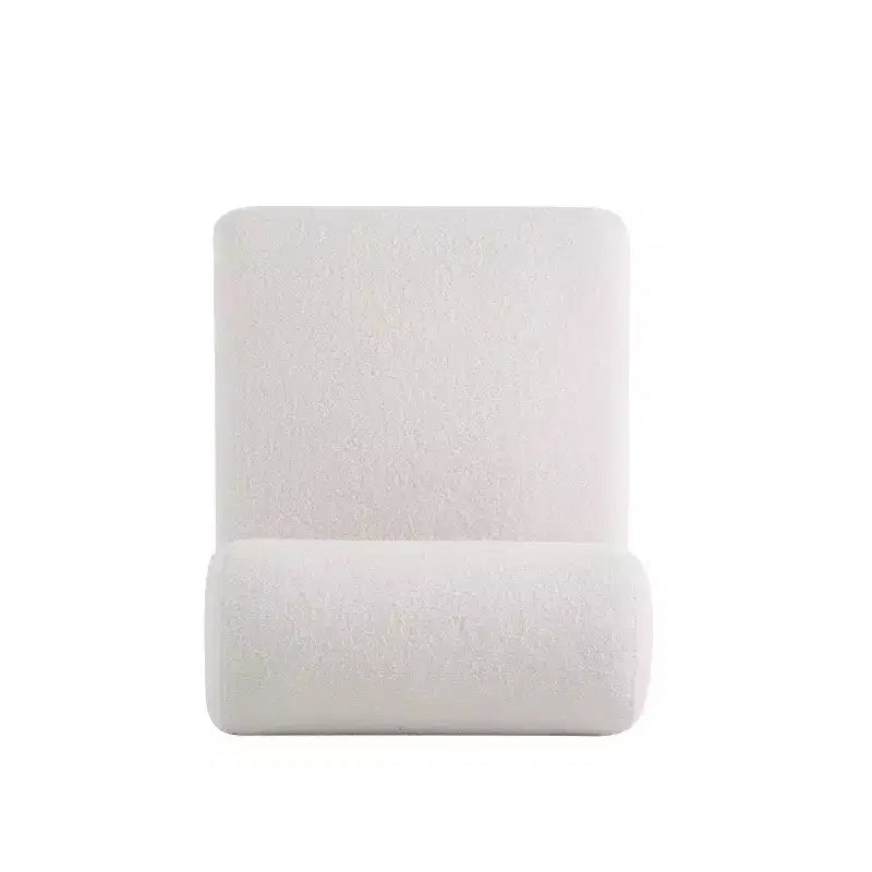 Fauteuil d'appoint Homy Casa avec dossier roulé et piètement en bois massif, revêtement en tissu bouclette