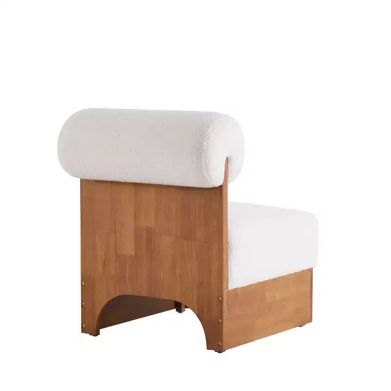Fauteuil d'appoint Homy Casa avec dossier roulé et piètement en bois massif, revêtement en tissu bouclette