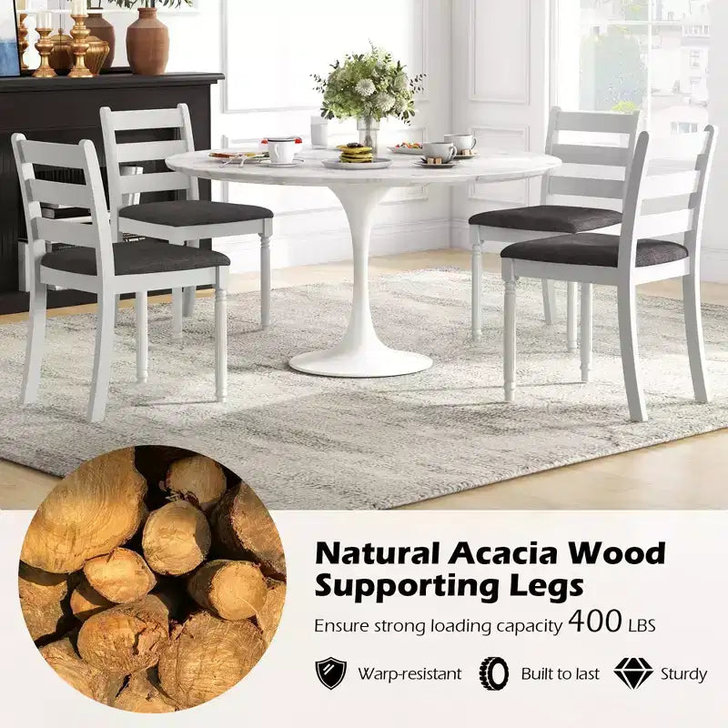 Chaise de salle à manger en bois avec pieds en acacia, coussin rembourré et dossier à barreaux