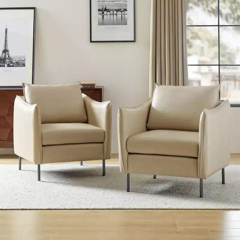 Georges Modern Vegan Leather Armchair with Unique Arms Set of 2|ARTFUL LIVING DESIGNS