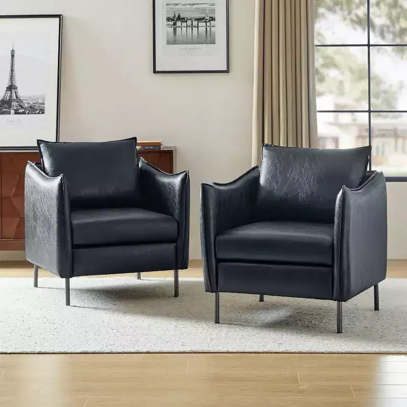 Georges Modern Vegan Leather Armchair with Unique Arms Set of 2|ARTFUL LIVING DESIGNS