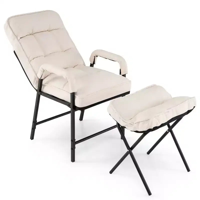 Costway Modern Accent Chair w/ Ottoman Linen Fabric Arm Chair w/ Adjustable Backrest
