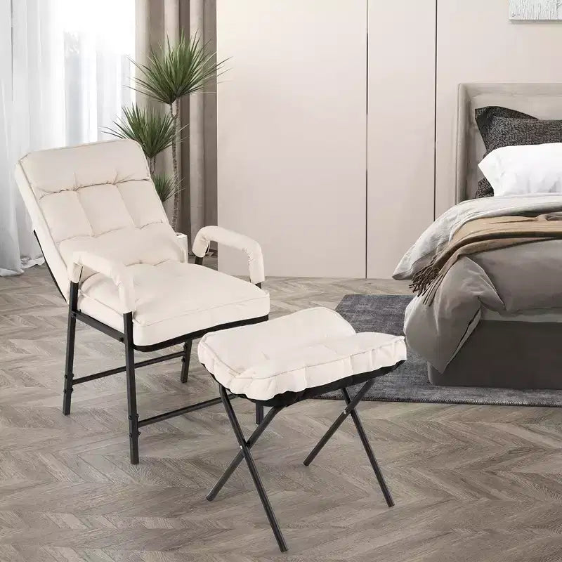 Costway Fauteuil moderne avec pouf en tissu lin et dossier réglable