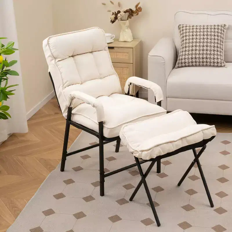 Costway Fauteuil moderne avec pouf en tissu lin et dossier réglable