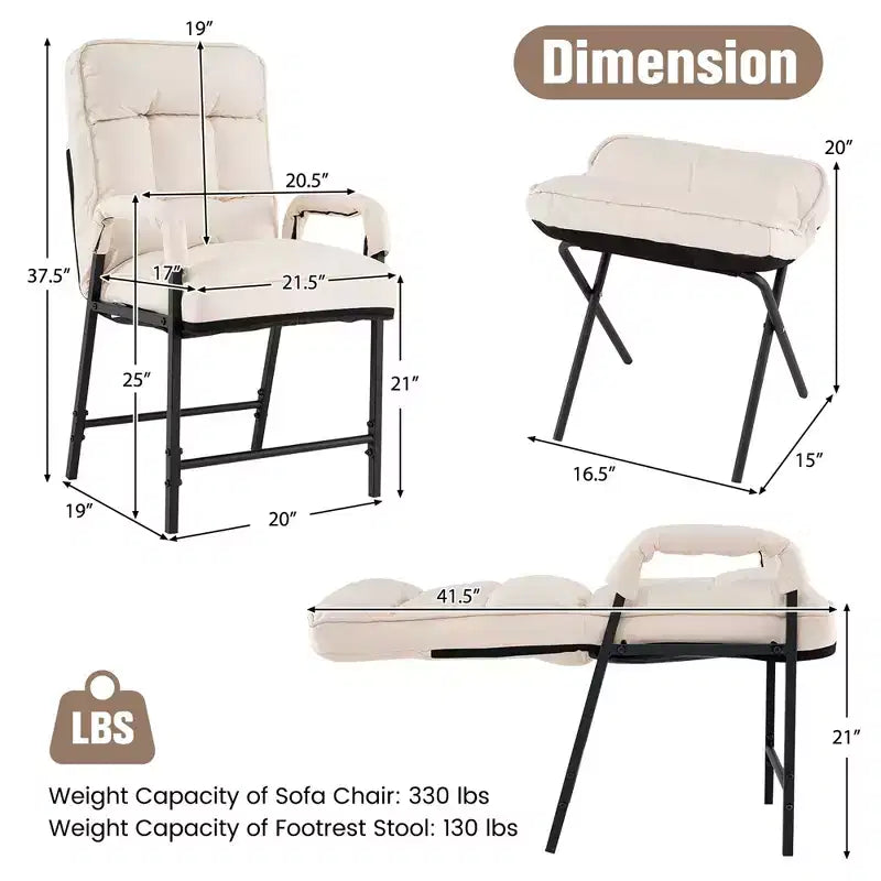 Costway Fauteuil moderne avec pouf en tissu lin et dossier réglable