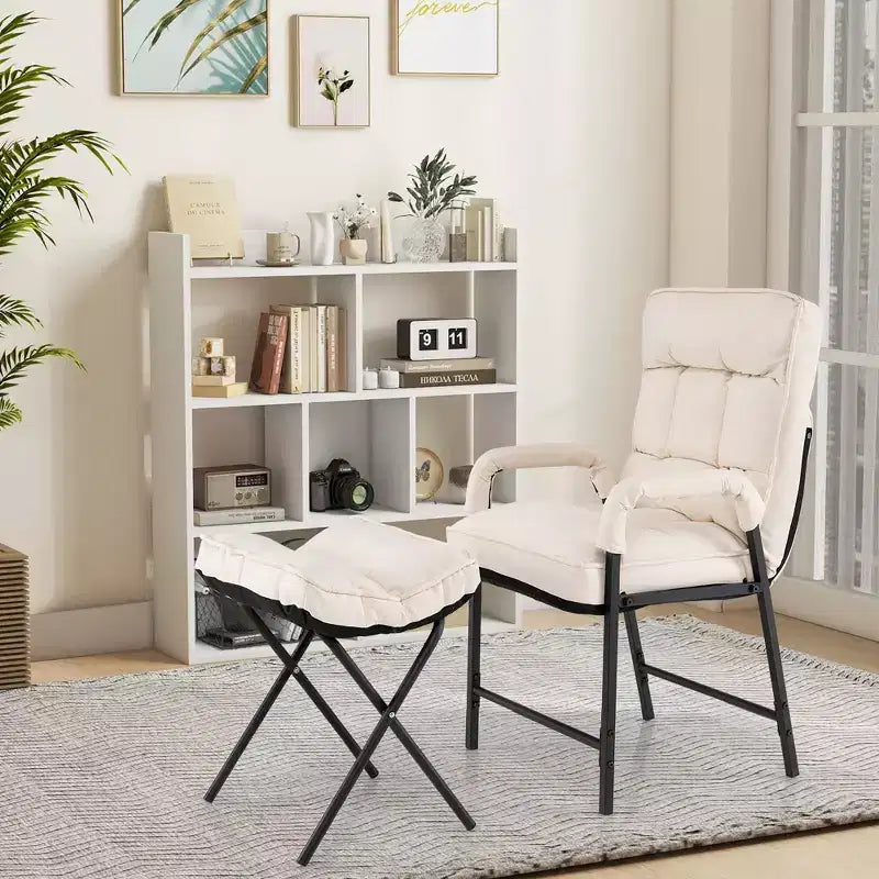 Costway Fauteuil moderne avec pouf en tissu lin et dossier réglable