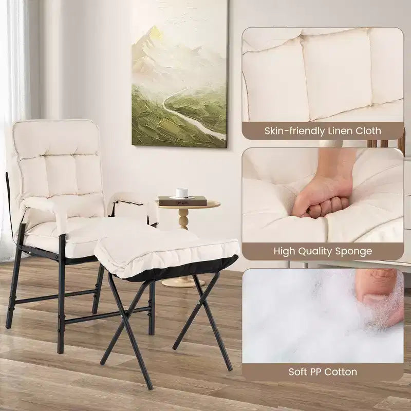 Costway Fauteuil moderne avec pouf en tissu lin et dossier réglable