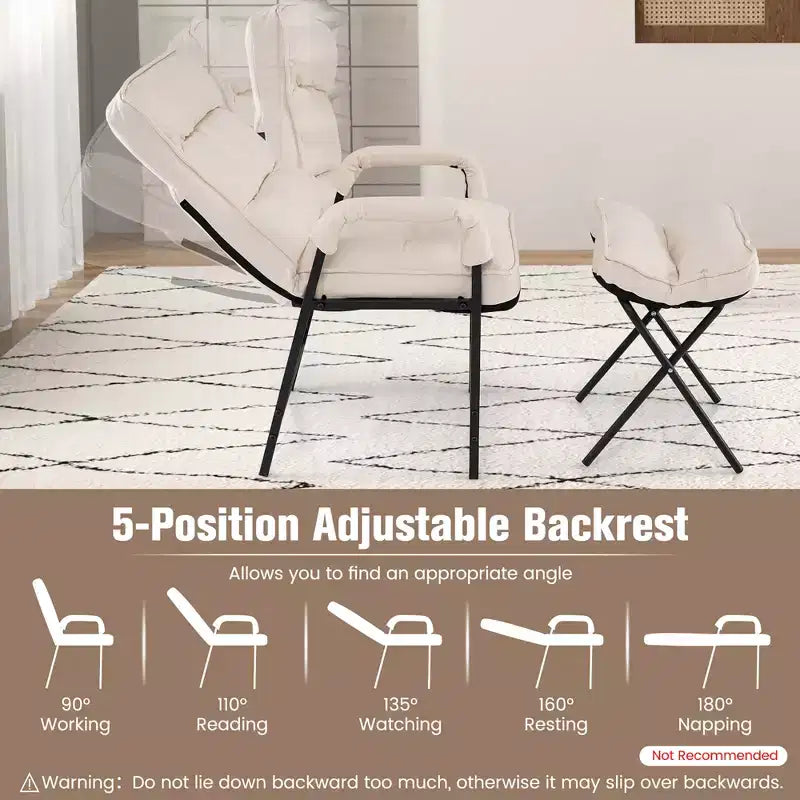 Costway Fauteuil moderne avec pouf en tissu lin et dossier réglable