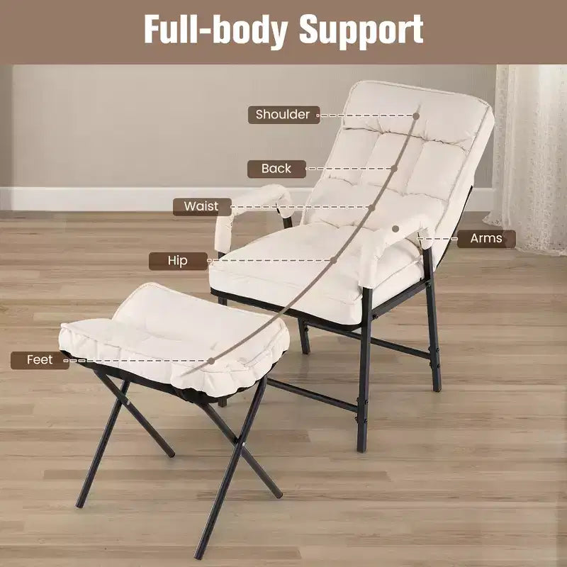 Costway Fauteuil moderne avec pouf en tissu lin et dossier réglable