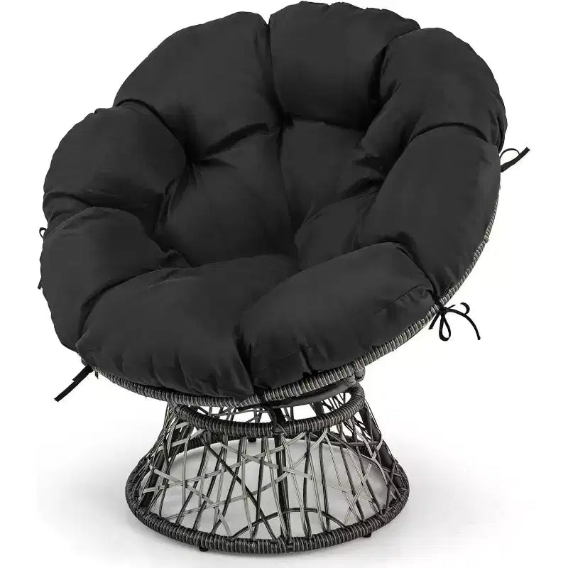 Costway PE Wicker Papasan Chair 360 Swivel Living Room Chair w/ Thick & Removable Cushion