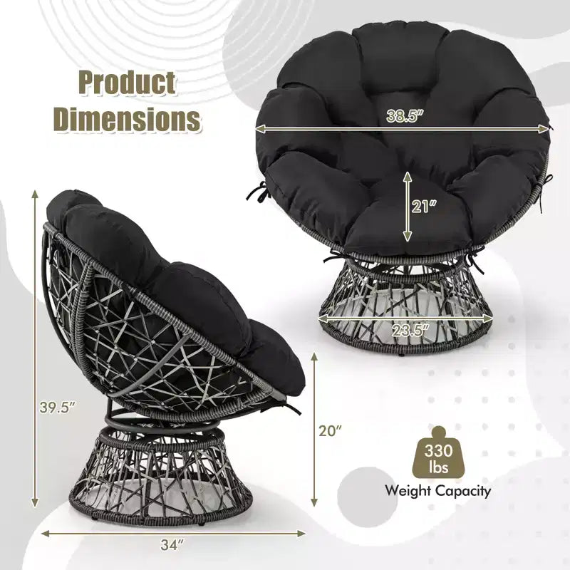 Costway PE Wicker Papasan Chair 360 Swivel Living Room Chair w/ Thick & Removable Cushion