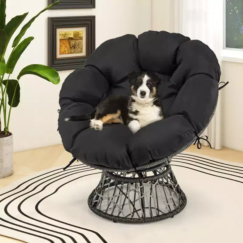 Costway PE Wicker Papasan Chair 360 Swivel Living Room Chair w/ Thick & Removable Cushion
