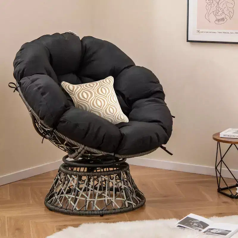 Costway PE Wicker Papasan Chair 360 Swivel Living Room Chair w/ Thick & Removable Cushion