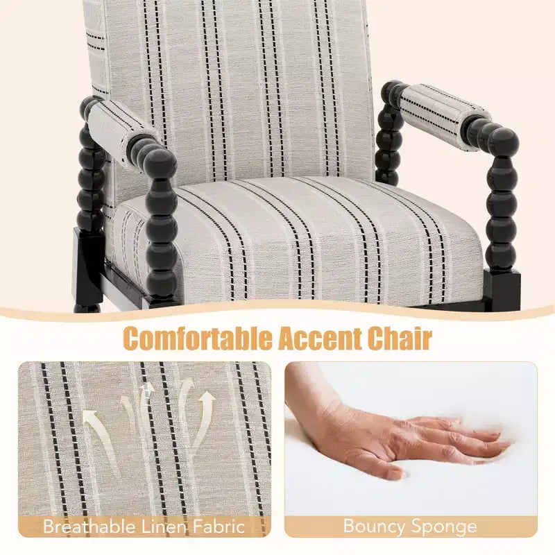 Fauteuil d'appoint Costway avec accoudoirs, cadre en bois d'hévéa et dossier ergonomique