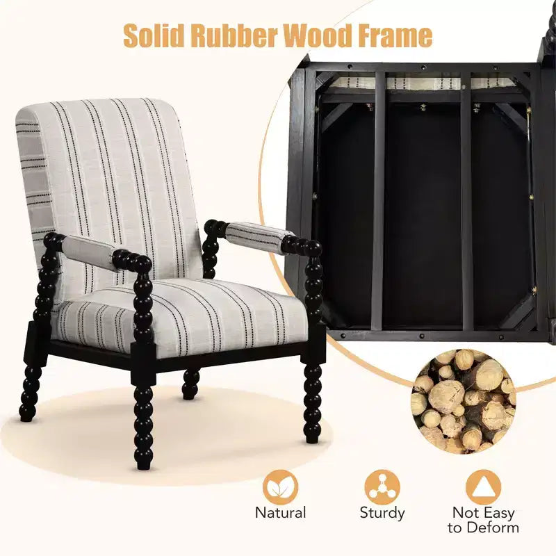 Fauteuil d'appoint Costway avec accoudoirs, cadre en bois d'hévéa et dossier ergonomique