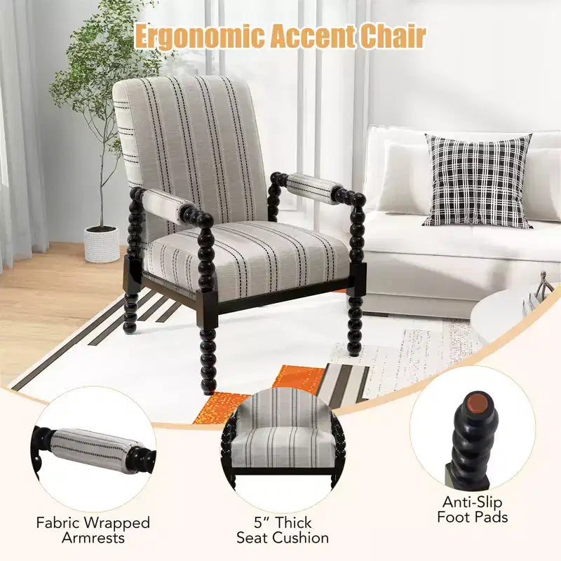 Fauteuil d'appoint Costway avec accoudoirs, cadre en bois d'hévéa et dossier ergonomique