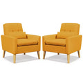 Costway Accent Chair Upholstered Tufted Armchair with Lumbar Pillow Natural Rubber Wood Legs 2pcs