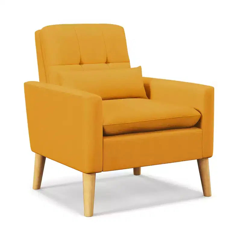 Costway Accent Chair Upholstered Tufted Armchair with Lumbar Pillow Natural Rubber Wood Legs 2pcs