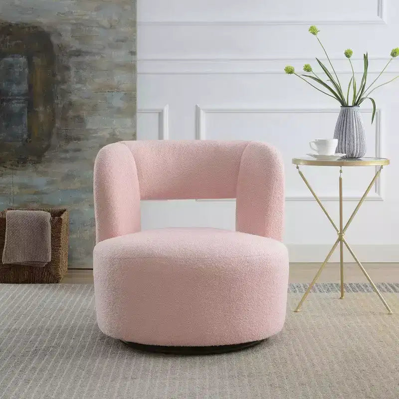 Okak Modern Upholstered Swivel Barrel Chair with Curved Design,Soft Teddy Round Accent Chair for Living Room,Bedroom