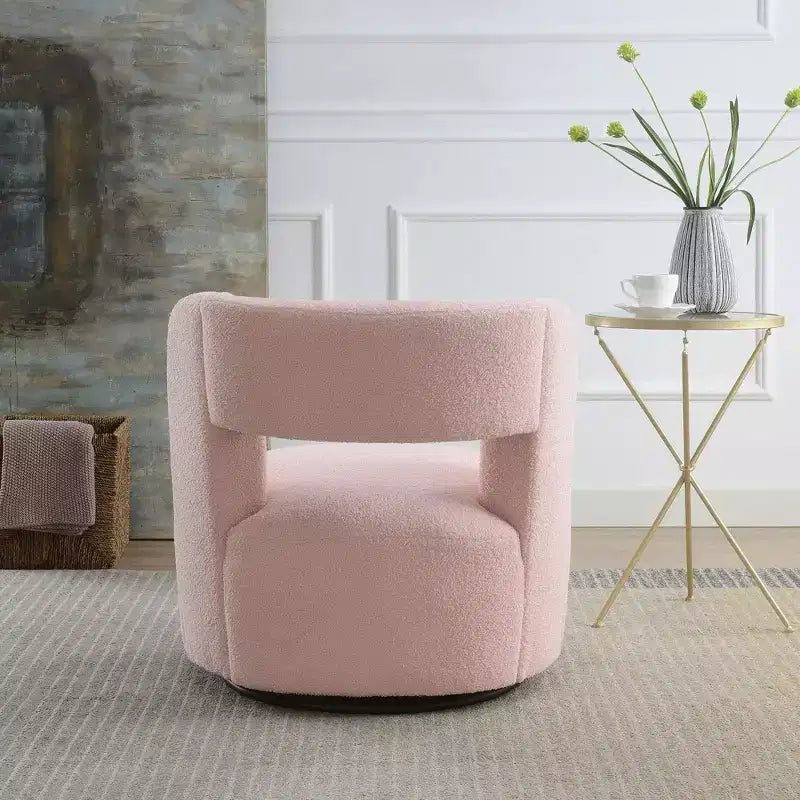 Okak Modern Upholstered Swivel Barrel Chair with Curved Design,Soft Teddy Round Accent Chair for Living Room,Bedroom