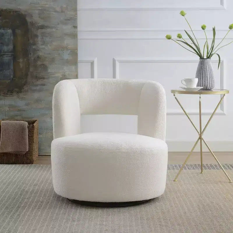 Okak Modern Upholstered Swivel Barrel Chair with Curved Design,Soft Teddy Round Accent Chair for Living Room,Bedroom