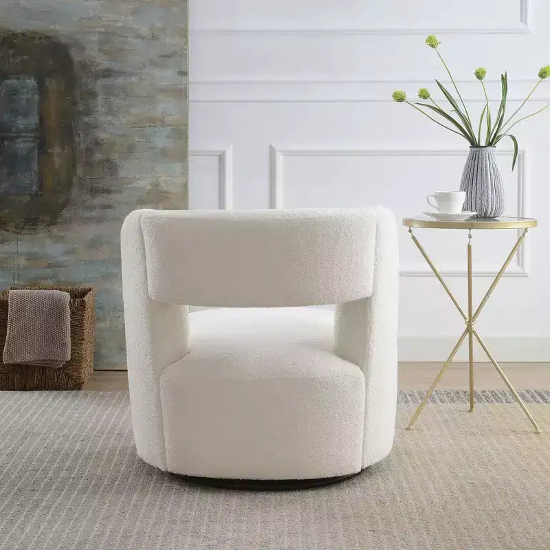 Okak Modern Upholstered Swivel Barrel Chair with Curved Design,Soft Teddy Round Accent Chair for Living Room,Bedroom