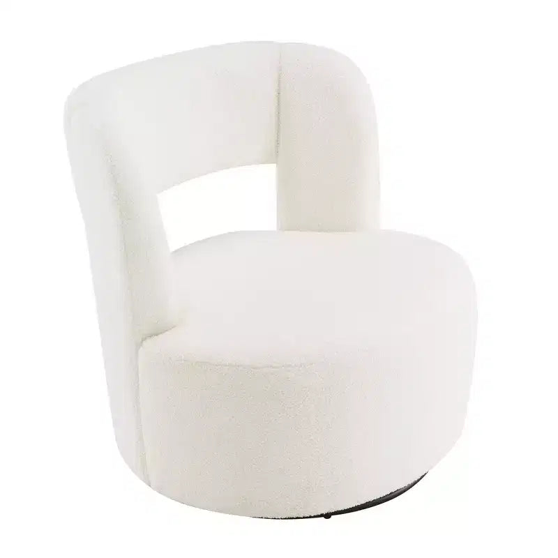 Okak Modern Upholstered Swivel Barrel Chair with Curved Design,Soft Teddy Round Accent Chair for Living Room,Bedroom