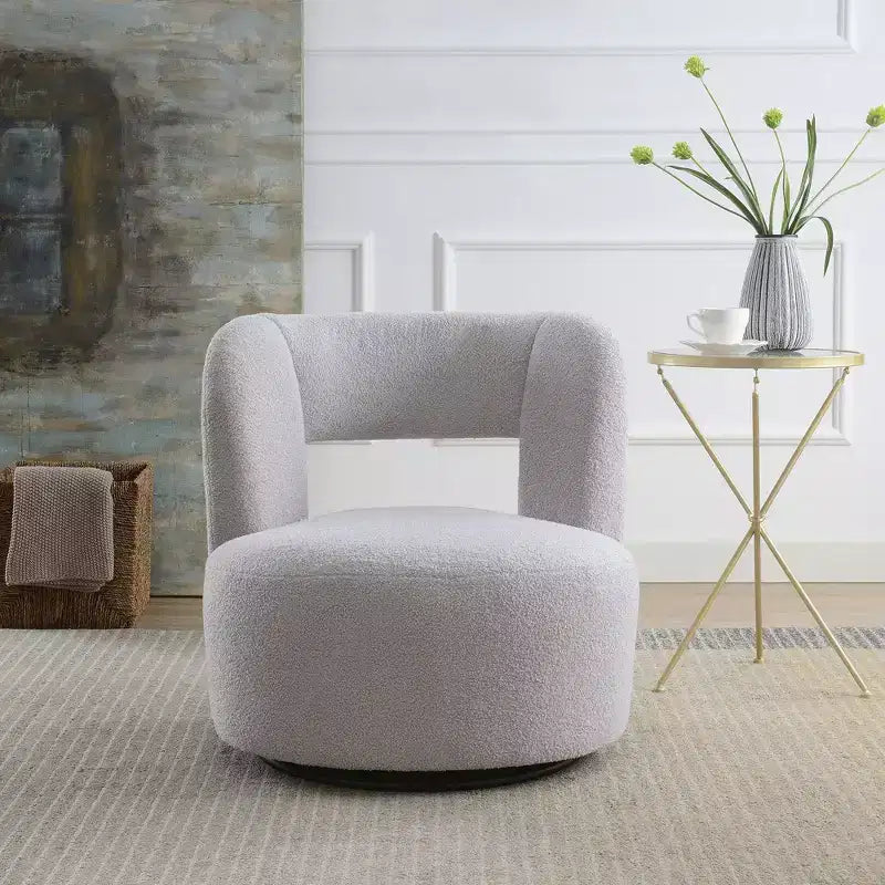 Okak Modern Upholstered Swivel Barrel Chair with Curved Design,Soft Teddy Round Accent Chair for Living Room,Bedroom