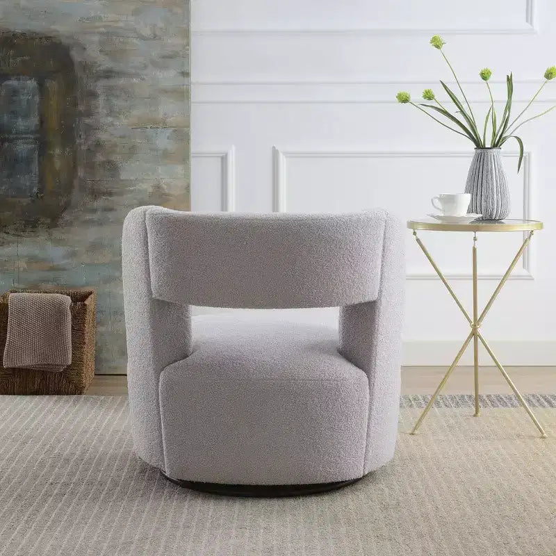 Okak Modern Upholstered Swivel Barrel Chair with Curved Design,Soft Teddy Round Accent Chair for Living Room,Bedroom