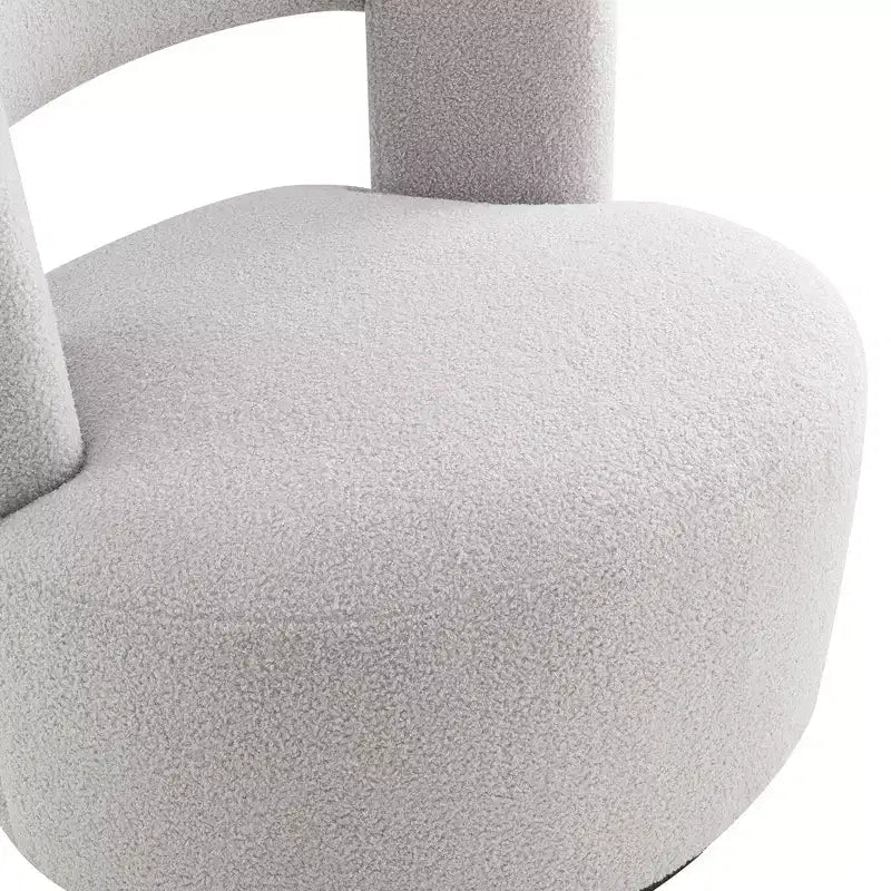 Okak Modern Upholstered Swivel Barrel Chair with Curved Design,Soft Teddy Round Accent Chair for Living Room,Bedroom