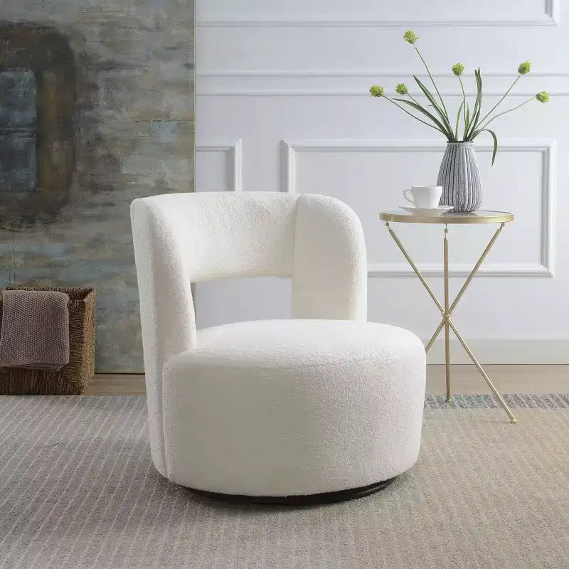 Okak Modern Upholstered Swivel Barrel Chair with Curved Design,Soft Teddy Round Accent Chair for Living Room,Bedroom