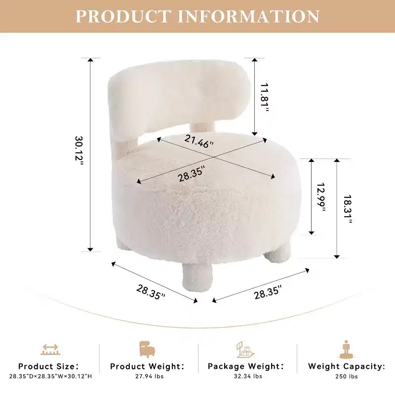 Okak Modern Soft Fabric Upholstered Armless Reading Accent Chair,Teddy/Fur Barrel Chair for Vanity Room,Bedroom