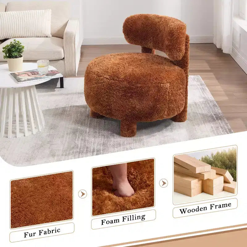 Okak Modern Soft Fabric Upholstered Armless Reading Accent Chair,Teddy/Fur Barrel Chair for Vanity Room,Bedroom