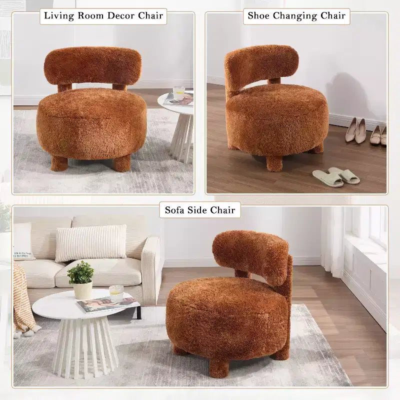 Okak Modern Soft Fabric Upholstered Armless Reading Accent Chair,Teddy/Fur Barrel Chair for Vanity Room,Bedroom
