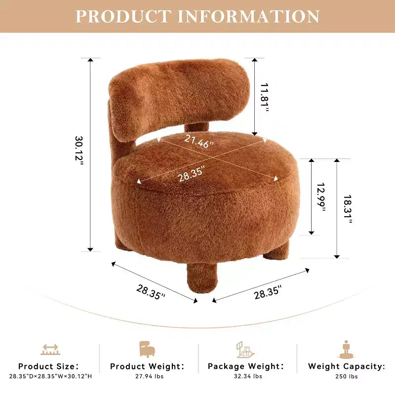 Okak Modern Soft Fabric Upholstered Armless Reading Accent Chair,Teddy/Fur Barrel Chair for Vanity Room,Bedroom