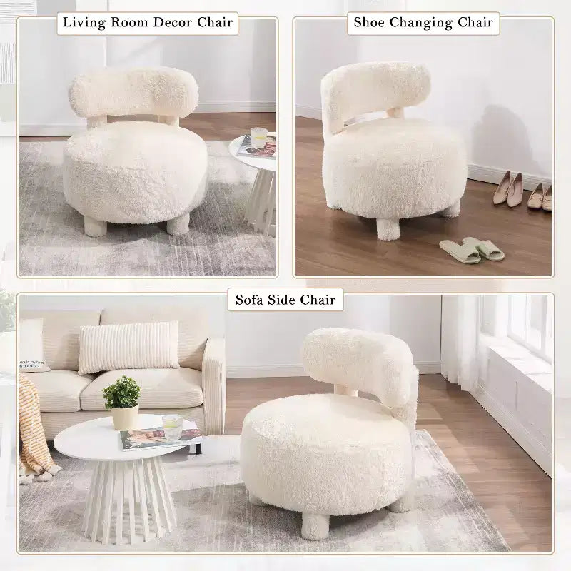 Okak Modern Soft Fabric Upholstered Armless Reading Accent Chair,Teddy/Fur Barrel Chair for Vanity Room,Bedroom