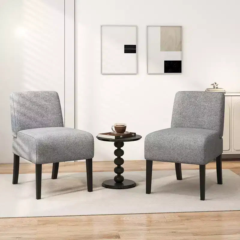 Costway 2PCS Armless Accent Chair w/ Rubber Wood Legs Modern Vanity Chair for Bedroom