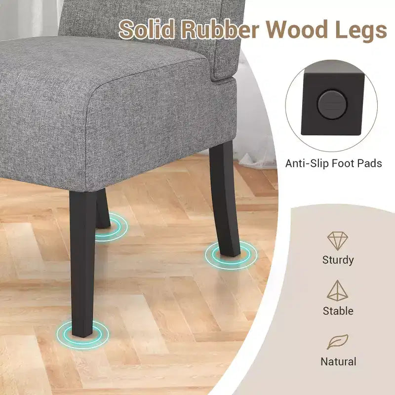 Costway 2PCS Armless Accent Chair w/ Rubber Wood Legs Modern Vanity Chair for Bedroom