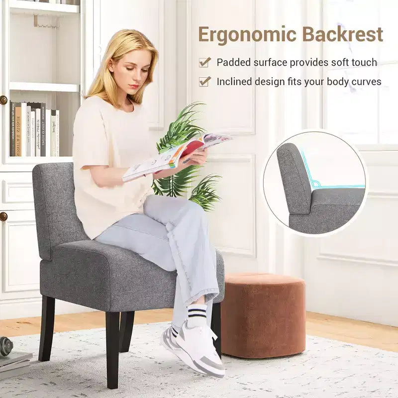 Costway 2PCS Armless Accent Chair w/ Rubber Wood Legs Modern Vanity Chair for Bedroom