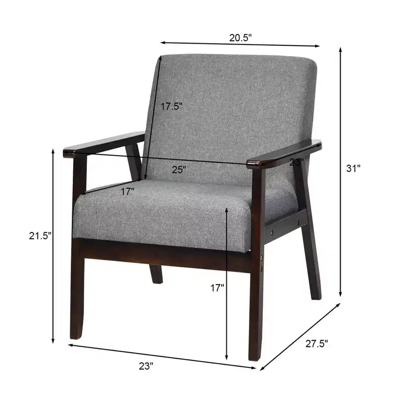 Costway Wooden Upholstered Accent Chair Fabric Armchair Home Office