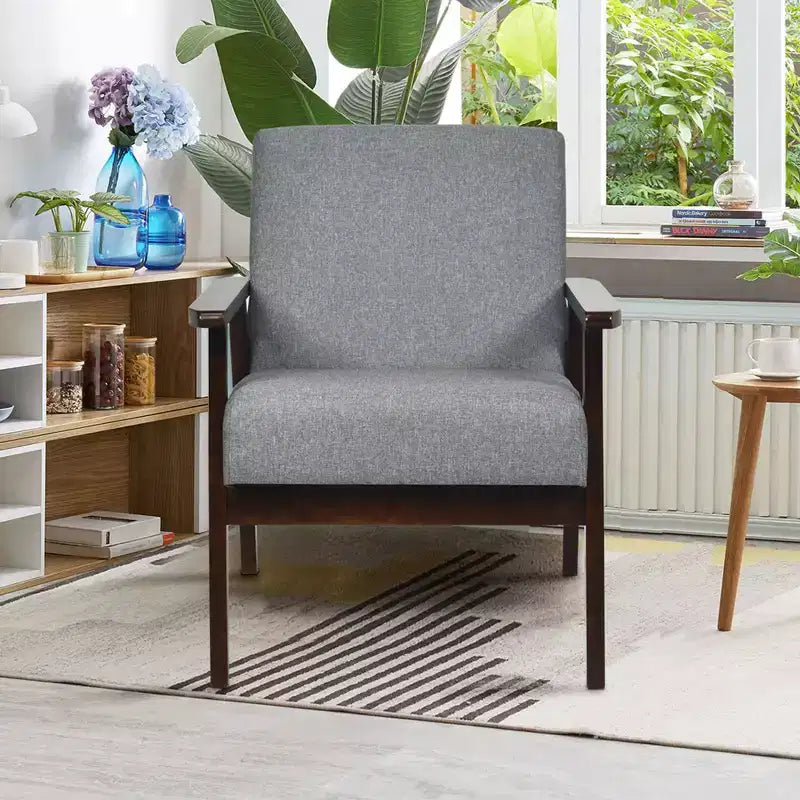Costway Wooden Upholstered Accent Chair Fabric Armchair Home Office