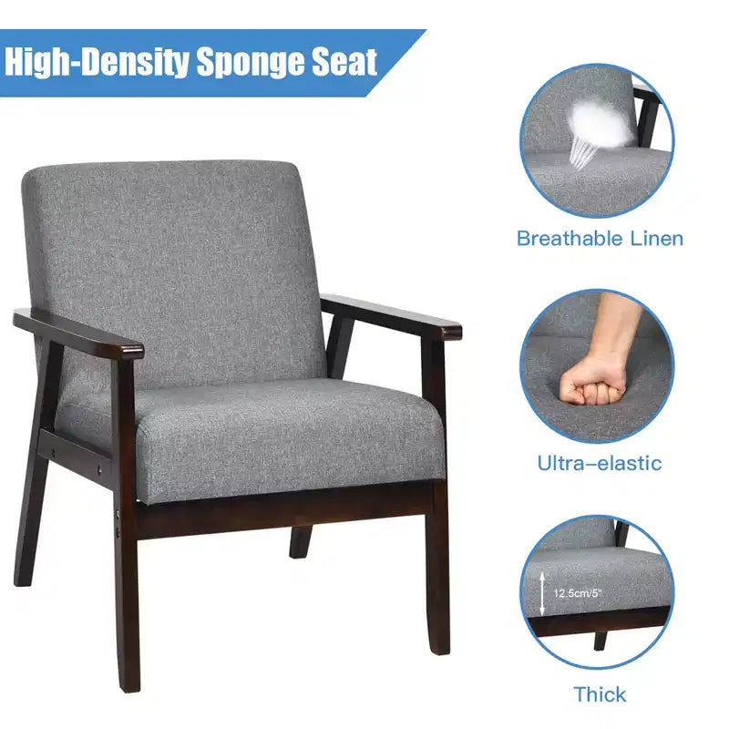 Costway Wooden Upholstered Accent Chair Fabric Armchair Home Office