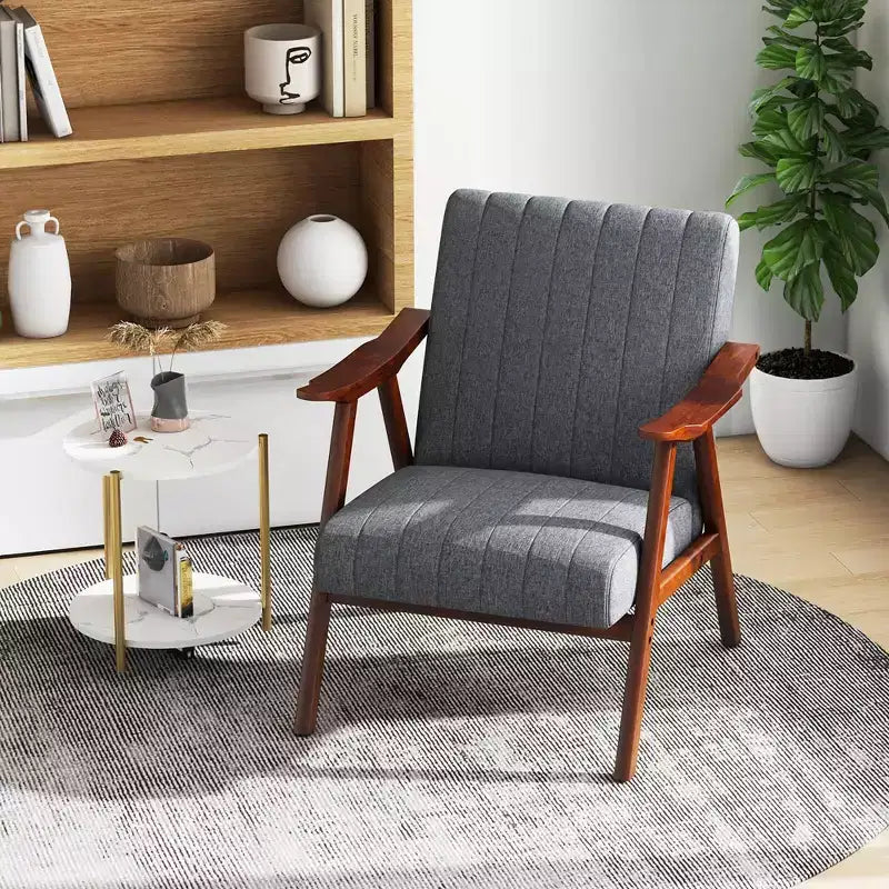 Costway Modern Accent Chair Leathaire Leisure Armchair w/ Rubber Wood Frame & Felt Pads