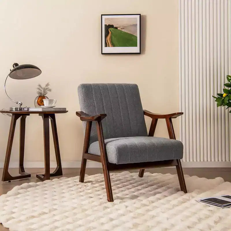 Costway Modern Accent Chair Leathaire Leisure Armchair w/ Rubber Wood Frame & Felt Pads