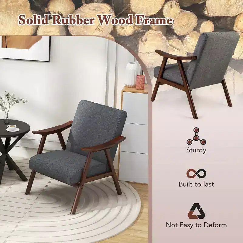 Costway Modern Accent Chair Leathaire Leisure Armchair w/ Rubber Wood Frame & Felt Pads