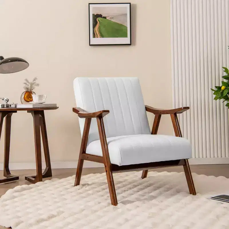 Costway Modern Accent Chair Leathaire Leisure Armchair w/ Rubber Wood Frame & Felt Pads
