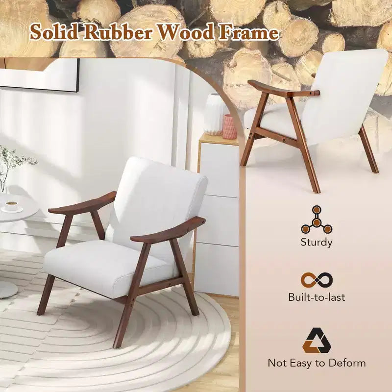 Costway Modern Accent Chair Leathaire Leisure Armchair w/ Rubber Wood Frame & Felt Pads